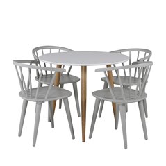 Polar Dining Table ø 90cm - White / Oak, Bullerbyn Windsor Dining Chair - Grey_4