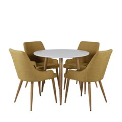 Polar Dining Table ø 90cm - White / Oak, Plaza Dining Chair - Yellow / Oak_4