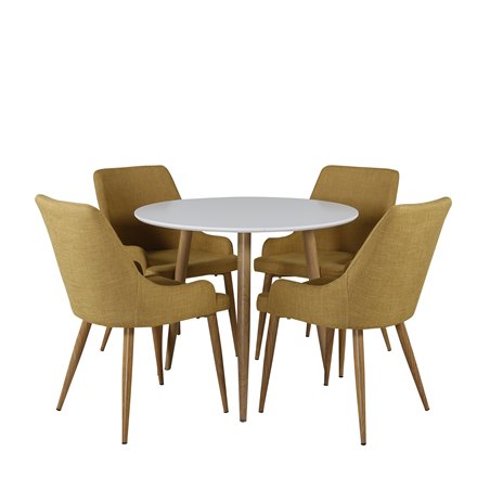 Polar Dining Table ø 90cm - White / Oak, Plaza Dining Chair - Yellow / Oak_4