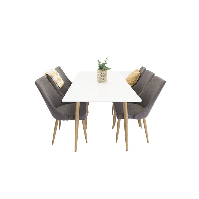 Polar Dining Table - 180*90*H75 - White / Oak, Leone Dining Chair - Dark Grey / Oak_6