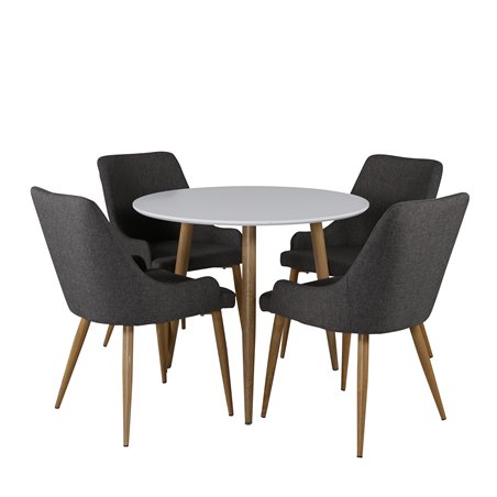 Polar Dining Table ø 90cm - White / Oak, Plaza Dining Chair - Dark Grey / Oak_4