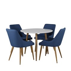 Polar Dining Table ø 90cm - White / Oak, Plaza Dining Chair - Blue / Oak_4