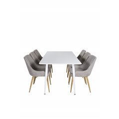 Polar Dining table 180 cm - White top / White Legs, Plaza Dining Chair - Light Grey / Oak_6