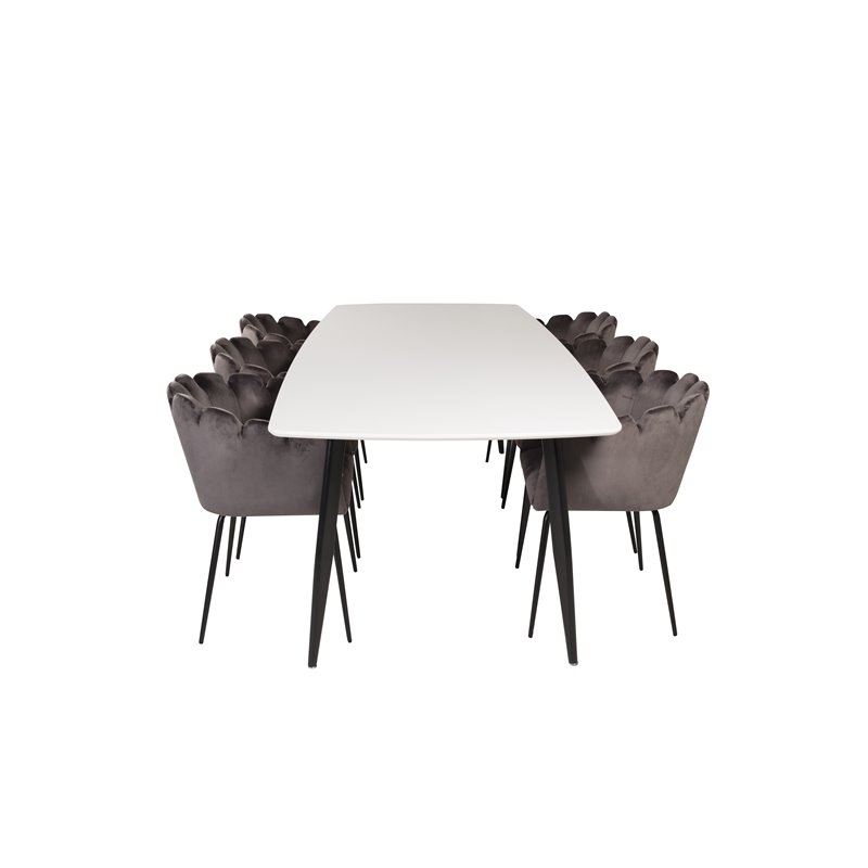 Polar Ellipse Dining Table - 240*100*H75 - White / Black, Limhamn - Chair - Grey Velvet_6