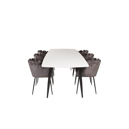 Polar Ellipse Dining Table - 240*100*H75 - White / Black, Limhamn - Chair - Grey Velvet_6