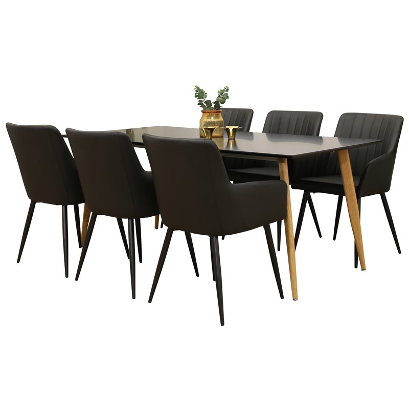 Polar Dining Table - 180*90*H75 - Black / Oak, Comfort Dining Chair - Black / Black_6