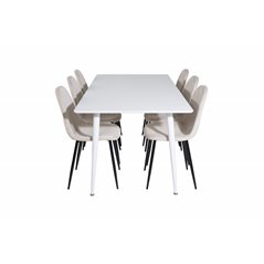 Polar Dining table 180 cm - White top / White Legs, Polar Dining Chair- Black legs / Beige Velvet (ersätter 19902-880)_6