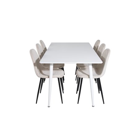 Polar Dining table 180 cm - White top / White Legs, Polar Dining Chair- Black legs / Beige Velvet (ersätter 19902-880)_6