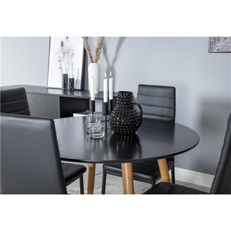 Plaza Round Dining Table - ø 100cm - Black / Oak, Slim High Back Dining Chair - Black Legs - Black PU_4