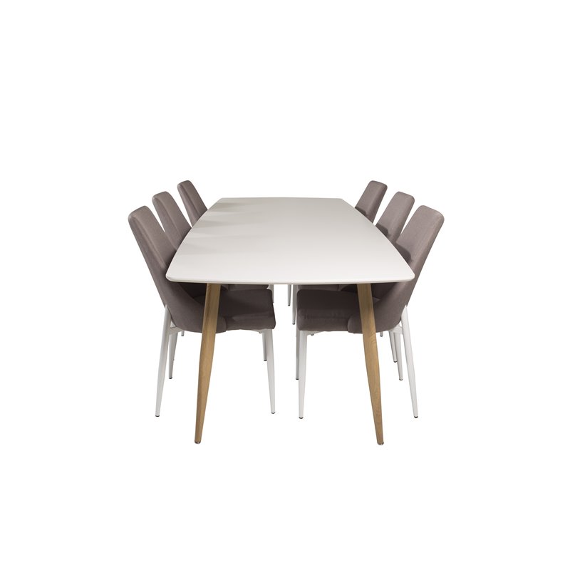 Polar Ellipse Dining Table - 240*100*H75 - Oak / White, Leone 2,0 Dining Chair - Grey / White_6