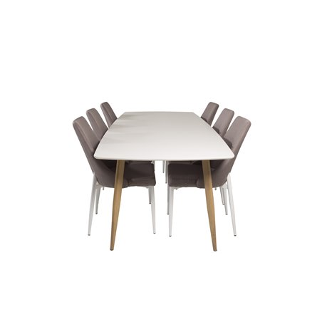 Polar Ellipse Dining Table - 240*100*H75 - Oak / White, Leone 2,0 Dining Chair - Grey / White_6