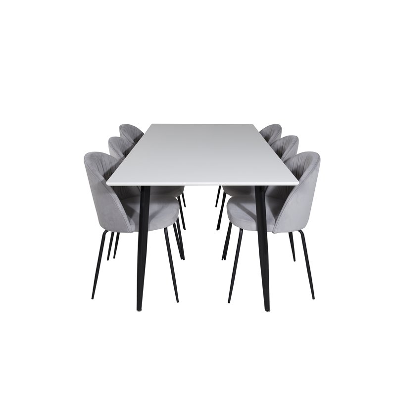 Polar Dining Table - 180*90*H75 - White / Black, Wrinkles Dining Chair - Black Legs - Grey Velvet_6