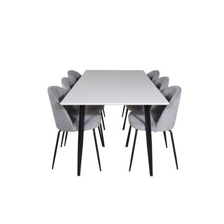 Polar Dining Table - 180*90*H75 - White / Black, Wrinkles Dining Chair - Black Legs - Grey Velvet_6