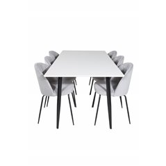 Polar Dining Table - 180*90*H75 - White / Black, Wrinkles Dining Chair - Black Legs - Grey Velvet_6