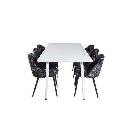 Polar Dining table 180 cm - White top / White Legs, Velvet Dining Chair - Black Flower fabric_6