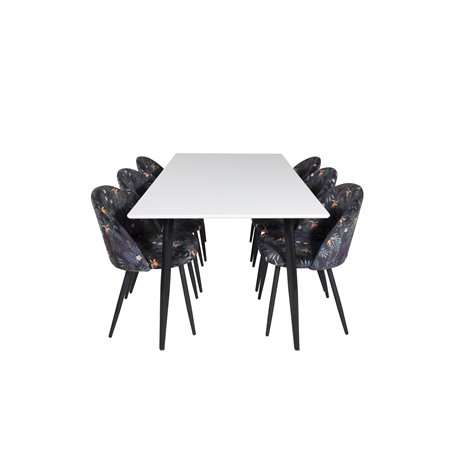 Polar Dining Table - 180*90*H75 - White / Black, Velvet Dining Chair - Black Flower fabric_6