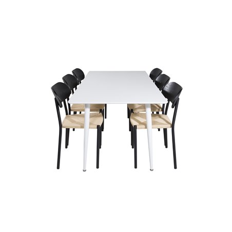 Polar Dining table 180 cm - White top / White Legs, Polly Dining Chair - Nature / Black_6