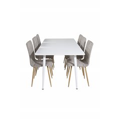 Polar Dining table 180 cm - White top / White Legs, Windu Lyx Dining Chair - Light Grey / Oak_6