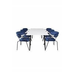 Polar Dining Table - 180*90*H75 - White / Black, Arrow armchair - Black Legs - Blue Velvet_6