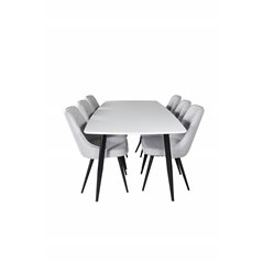 Polar Ellipse Dining Table - 240*100*H75 - White / Black, Velvet Deluxe Dining Chair - Black Legs - Light Grey Fabric_6