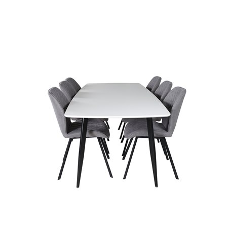 Polar Ellipse Dining Table - 240*100*H75 - White / Black, Gemma  Dining Chair - Black Legs - Grey Fabric_6