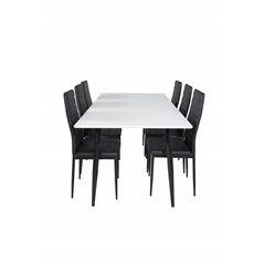 Polar Dining Table - 180*90*H75 - White / Black, Slim High Back Dining Chair - Black Legs - Black PU_6