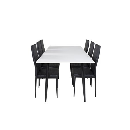 Polar Dining Table - 180*90*H75 - White / Black, Slim High Back Dining Chair - Black Legs - Black PU_6