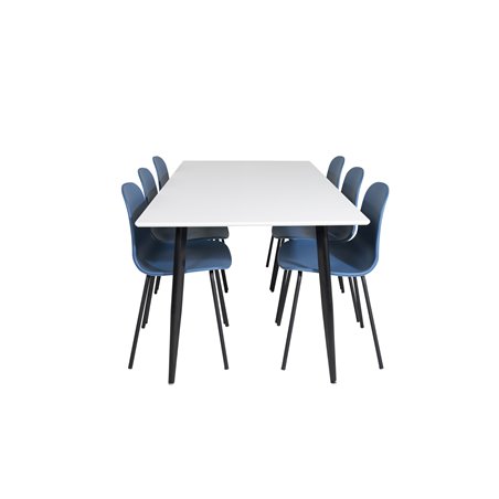 Polar Dining Table - 180*90*H75 - White / Black, Arctic Dining Chair - Black Legs - Blue Plastic_6