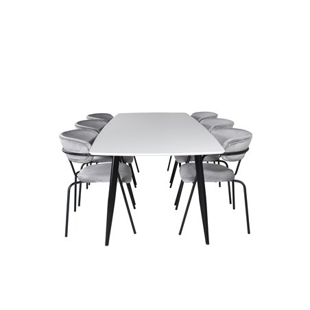 Polar Ellipse Dining Table - 240*100*H75 - White / Black, Arrow armchair - Black Legs - Grey Velvet_6