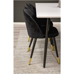 Polar Dining Table - 180*90*H75 - White / Black, Velvet Dining Chair Brass - Black / Black_6