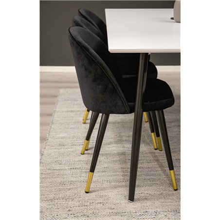 Polar Dining Table - 180*90*H75 - White / Black, Velvet Dining Chair Brass - Black / Black_6