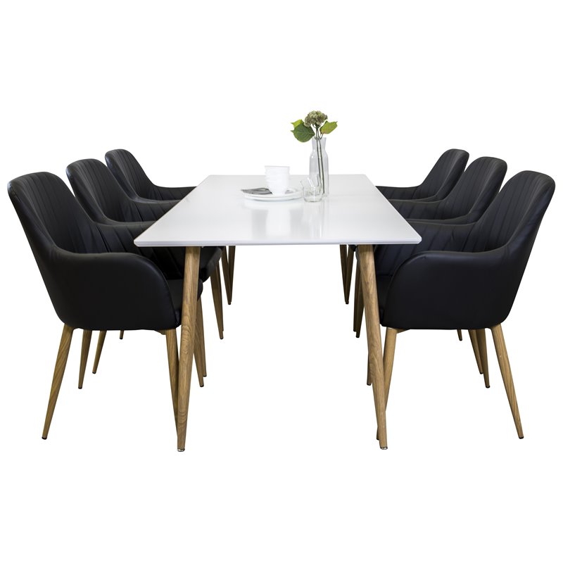 Polar Dining Table - 180*90*H75 - White / Oak, Comfort Dining Chair - Black / Oak_6