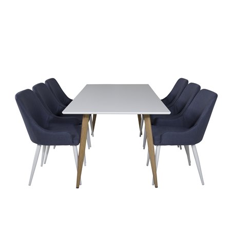 Polar Dining Table - 180*90*H75 - White / Oak, Plaza Dining Chair - White Legs - Blue Fabric_6