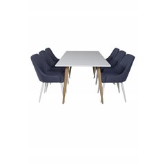 Polar Dining Table - 180*90*H75 - White / Oak, Plaza Dining Chair - White Legs - Blue Fabric_6