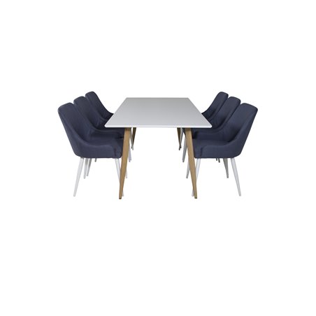 Polar Dining Table - 180*90*H75 - White / Oak, Plaza Dining Chair - White Legs - Blue Fabric_6