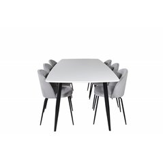 Polar Ellipse Dining Table - 240*100*H75 - White / Black, Wrinkles Dining Chair - Black Legs - Grey Velvet_6