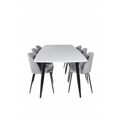 Polar Ellipse Dining Table - 240*100*H75 - White / Black, Wrinkles Dining Chair - Black Legs - Grey Velvet_6