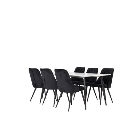 Polar Dining Table - 180*90*H75 - White / Black, Velvet Deluxe Dining Chair - Black / Black_6