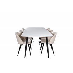 Polar Ellipse Dining Table - 240*100*H75 - White / Black, Velvet Dining Chair - Beige / Black_6