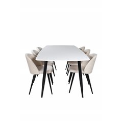 Polar Ellipse Dining Table - 240*100*H75 - White / Black, Velvet Dining Chair - Beige / Black_6