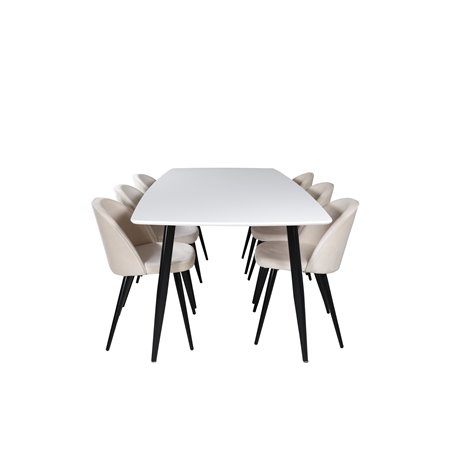 Polar Ellipse Dining Table - 240*100*H75 - White / Black, Velvet Dining Chair - Beige / Black_6