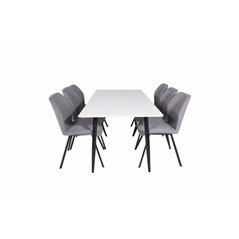 Polar Dining Table - 180*90*H75 - White / Black, Gemma Dining Chair - Black Legs - Grey Fabric_6