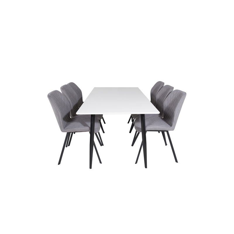 Polar Dining Table - 180*90*H75 - White / Black, Gemma Dining Chair - Black Legs - Grey Fabric_6