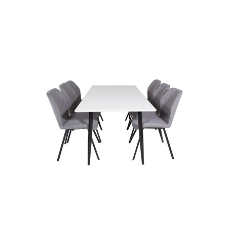 Polar Dining Table - 180*90*H75 - White / Black, Gemma Dining Chair - Black Legs - Grey Fabric_6