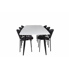 Polar Ellipse Dining Table - 240*100*H75 - White / Black, Vault Dining Chair - Black legs - Black Flower printed fabric_6