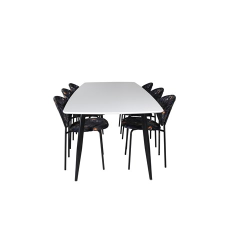 Polar Ellipse Dining Table - 240*100*H75 - White / Black, Vault Dining Chair - Black legs - Black Flower printed fabric_6