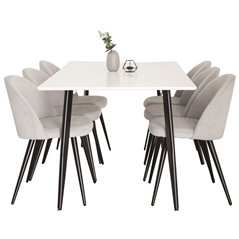 Polar Dining Table - 180*90*H75 - White / Black, Velvet Dining Chair Corduroy - Light Grey / Black_6