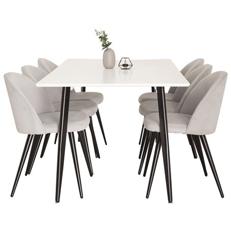 Polar Dining Table - 180*90*H75 - White / Black, Velvet Dining Chair Corduroy - Light Grey / Black_6