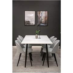 Polar Dining Table - 180*90*H75 - White / Black, Velvet Dining Chair Corduroy - Light Grey / Black_6