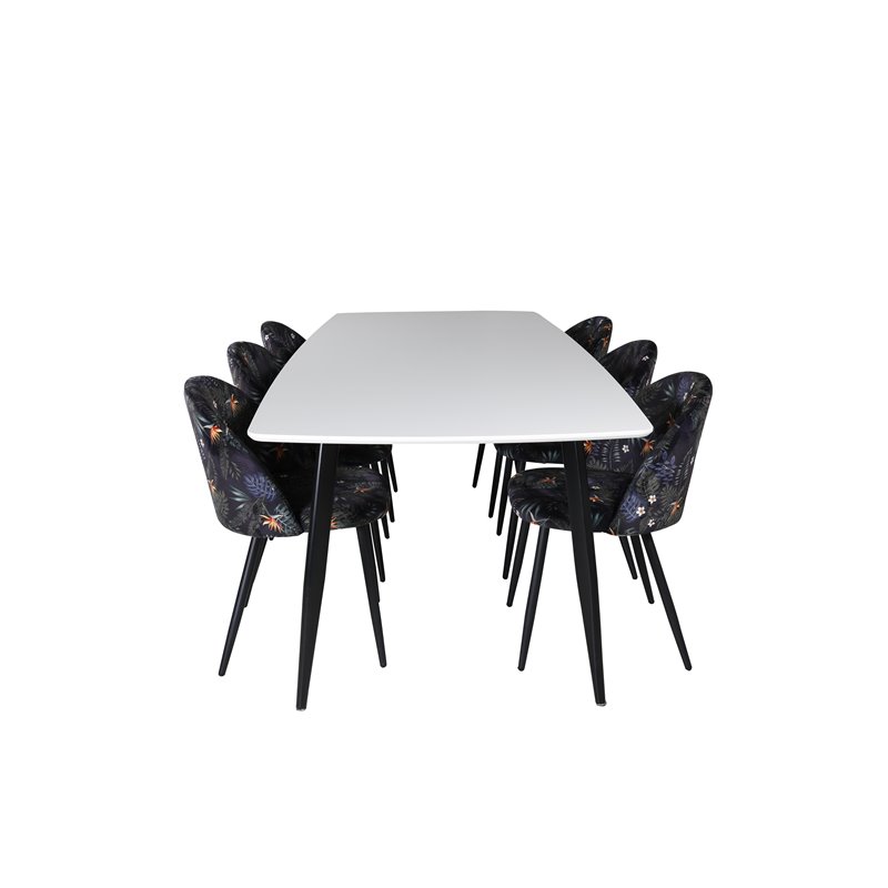 Polar Ellipse Dining Table - 240*100*H75 - White / Black, Velvet Dining Chair -  Black Flower fabric_6